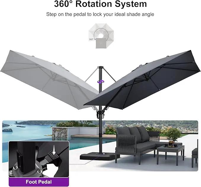 PURPLE LEAF 9.8' X 9.8' Tilting Patio Umbrella with Base Outdoor Cantilever Swivel Square Umbrella with Tilt Aluminum Offset Umbrella with 360-degree Rotation for Garden Deck Pool Patio Light Grey by GreenHaven Gardens