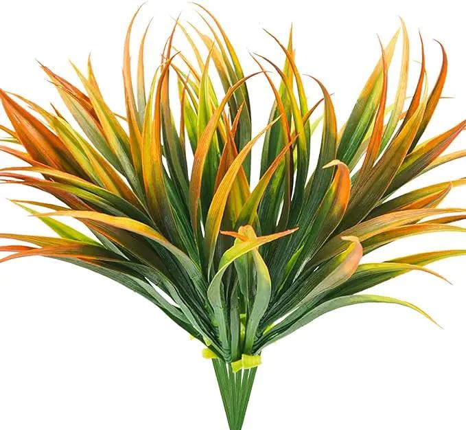 6Pcs Artificial Grass Fake Plants 17.3in Outdoor Plastic Plants UV Resistant Greenery Fake Grass for Home Window Garden Office Patio Hanging Planter Pathway Front Porch Décor Orange Yellow by GreenHaven Gardens
