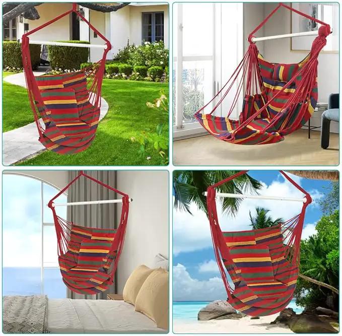Outerman Hammock Chair, Hanging Chair with 3 Cushions and Foot Rest Support, Sturdy Metal Spreader Bar Max 440 Lbs, Swing Chair for Bedroom, Indoor & Outdoor, Patio, Porch or Tree（Red） by GreenHaven Gardens