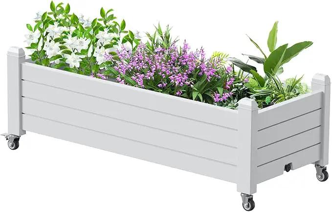 Horticulture Garden Bed, Divisible Resin Planter Box for Backyard, Patio, Balcony, with 4 Legs and 4 Swivel Lockable Wheels(Ashen,43.31 * 17.72 * 17.56) by GreenHaven Gardens