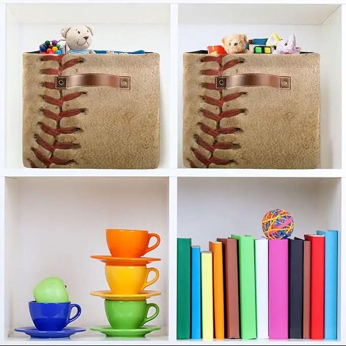 Baseball Rectangular Storage Basket Organizer Bin Shelf Baskets For Home Office Dorm by GreenHaven Gardens