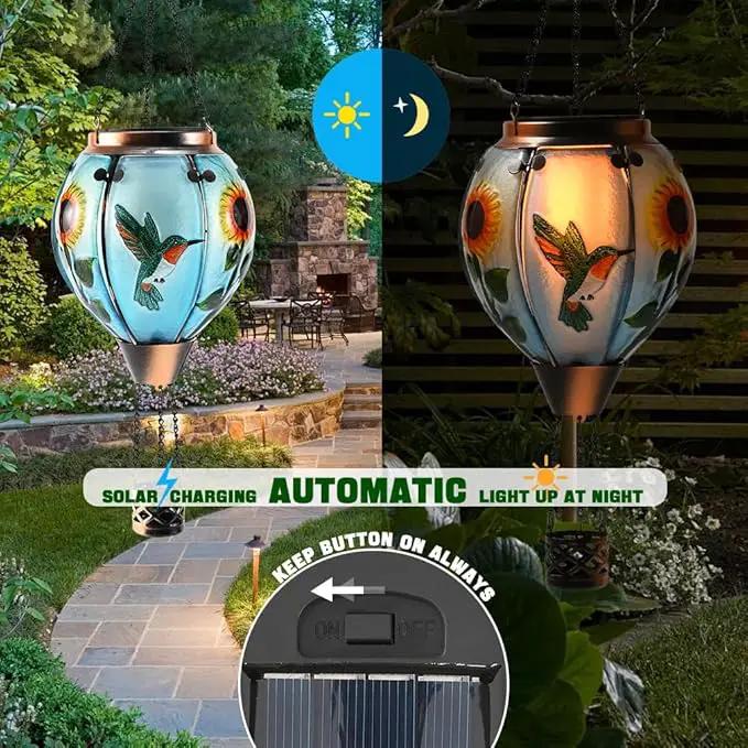 Hot Air Balloon Solar Lantern - Simulated Flickering Flame Hummingbird Glass Lantern, Outdoor Hanging Sunflower Yard Light Waterproof IP65 & Weather Resistant for Garden Patio Lawn Porch Decor Gfit by GreenHaven Gardens