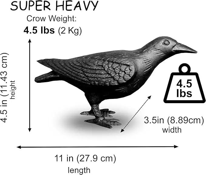 NACH Crow Decor, 4.5 x 11 x 3.5 inch, Cast Iron Black Raven Statue, Raven Decor for Outside - Head Up Crow Statue by GreenHaven Gardens