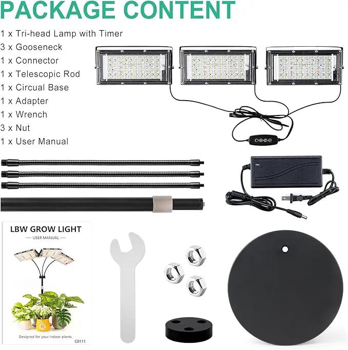 LBW Plant Grow Light, Full Spectrum Tri-Head Desk Plant Light for Indoor Plants, Growing Lamp with 3H/6H/12H Timer, 6-Level Brightness, 3 Lighting Modes, Height Adjustable, Ideal for Indoor Growth by GreenHaven Gardens