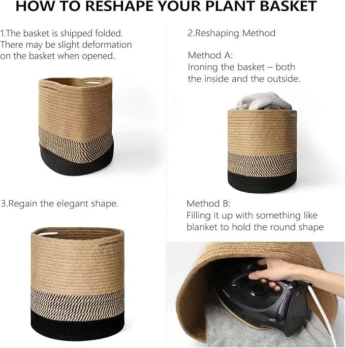 Dahey Jute Rope Plant Basket Modern Woven Storage Basket for 10" Indoor Planter, Decorative Flower Pots Cover Laundry Bin with Handle Rustic Home Decor, Beige by GreenHaven Gardens