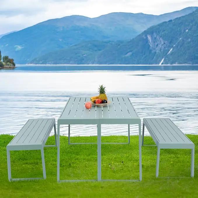 Aoodor 3-Piece Outdoor Patio Dining Set, Aluminum Furniture Set with 1 Rectangular Picnic Table and 2 Benches for Garden, Lawn, Yard by GreenHaven Gardens