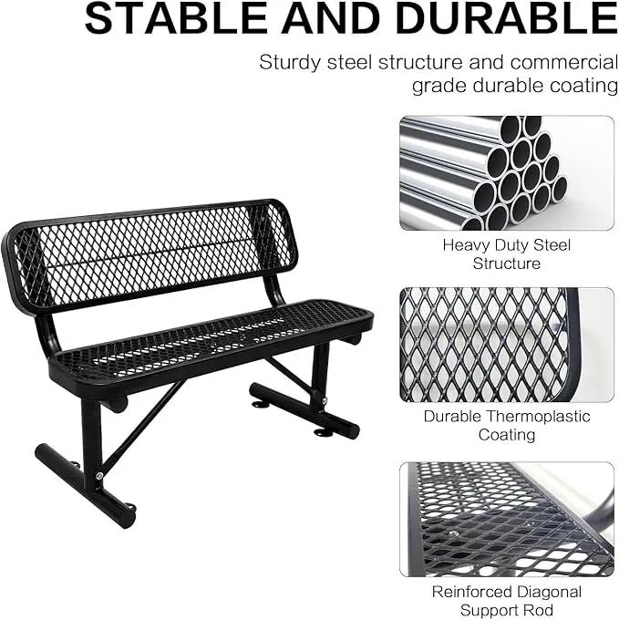 4/6/8 Feet Park Bench for Outside Heavy Duty Metal, Garden Benches Outdoor Bench with Backrest & Portable Frame, for Shopping Malls Stores Parks Patios Decks, Black by GreenHaven Gardens