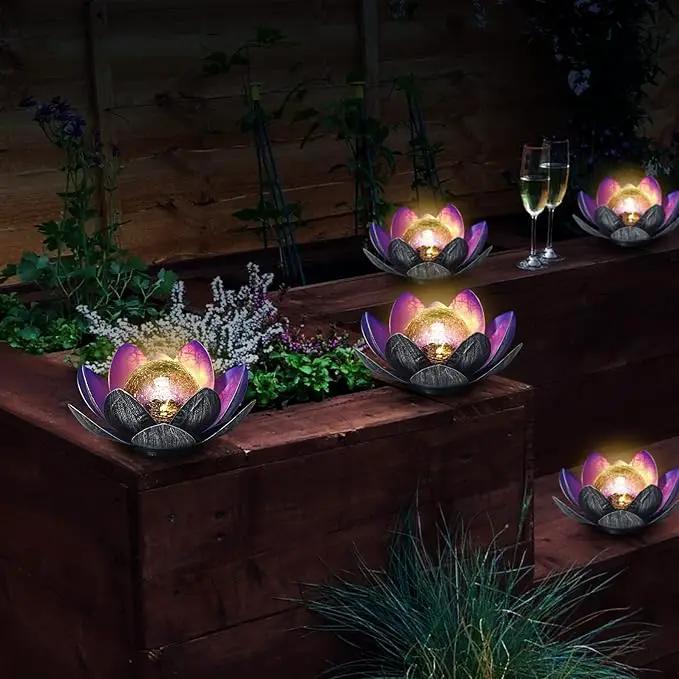 WNP Solar Powered Outdoor Decorative Lights Waterproof Lotus Flower with Crackle Glass Globe and Metal Base for Garden Patio Pathway Yard Tabletop Decor,Birthday Gift for Mom Sister Grandma by GreenHaven Gardens