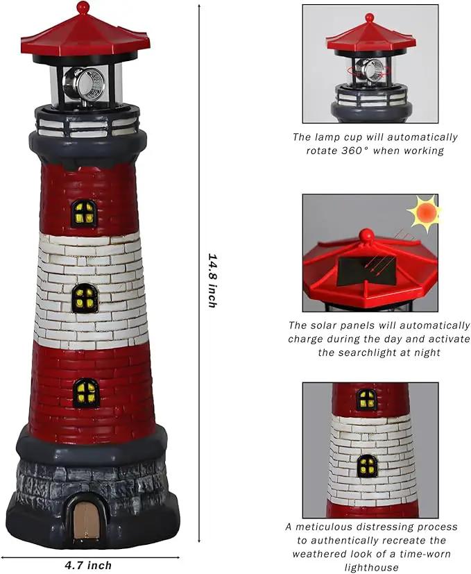 Solar Lighthouse Garden Outdoor Statues, Waterproof Lawn Lights Decor; Automatic Rotating Solar Lights for Yard, Patio, Ground, Tabletop Decoration; Unique Housewarming Gifts - 2PACK by GreenHaven Gardens