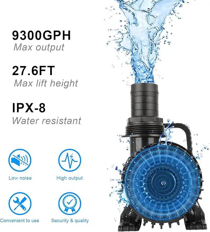 Outdoor Large 9300gph-620W 32.8FT Pond Water-fall & Kio Fish Fountain-s &Garden Pump Submersible IPX8: Long 32.8FT Cord Smart-er & Quieter Duck & Yard &Patio Ponds Pumps, 1 Barrier Pump Bag by GreenHaven Gardens