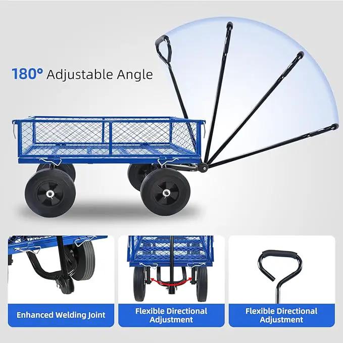 Heavy Duty 480 Lbs Capacity Mesh Steel Garden Cart Folding Utility Wagon with Removable Sides (Blue) by GreenHaven Gardens