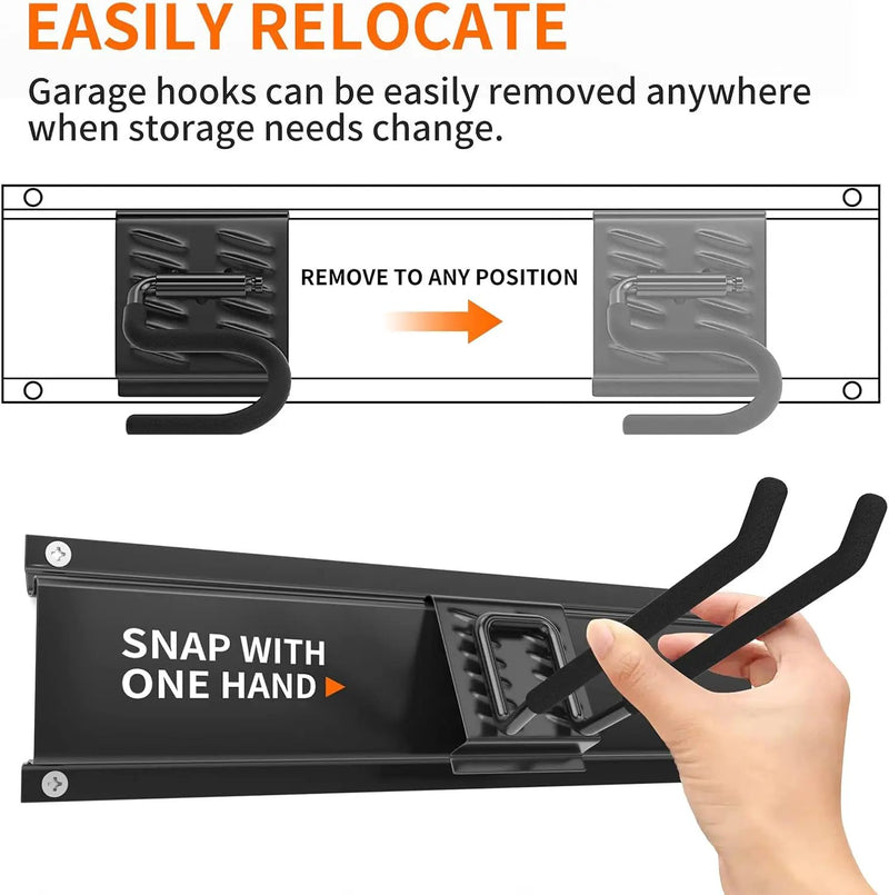 Garage Tool Organizer Wall Mount, Yard Garden Tool Organizer, Adjustable Tool Storage Rack with 4 Heavy Duty Steel Hooks, Max Load 200lbs Garage Organization, Black by GreenHaven Gardens