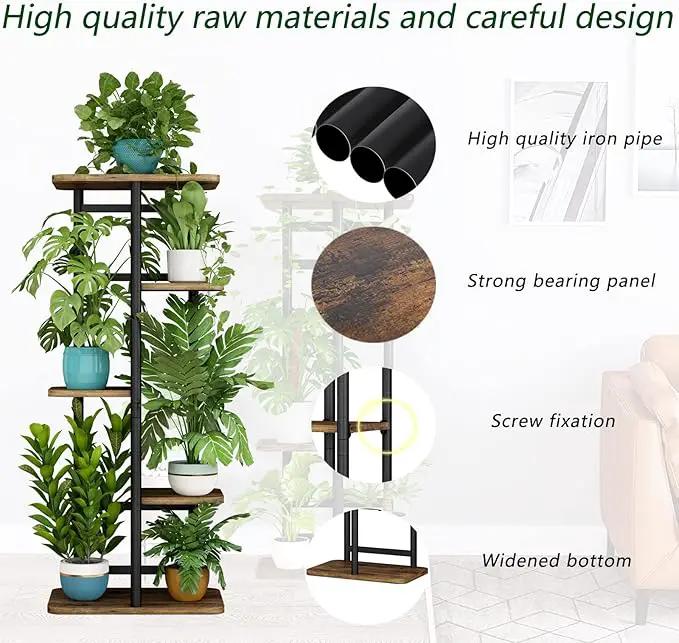 LINZINAR Plant Stand 5 Tier 6 Plant Multiple Flower Rack Holder Shelves Rack Storage Organizer Display Indoor Planter for Balcony Bedroom Patio Garden Living Room, Black by GreenHaven Gardens