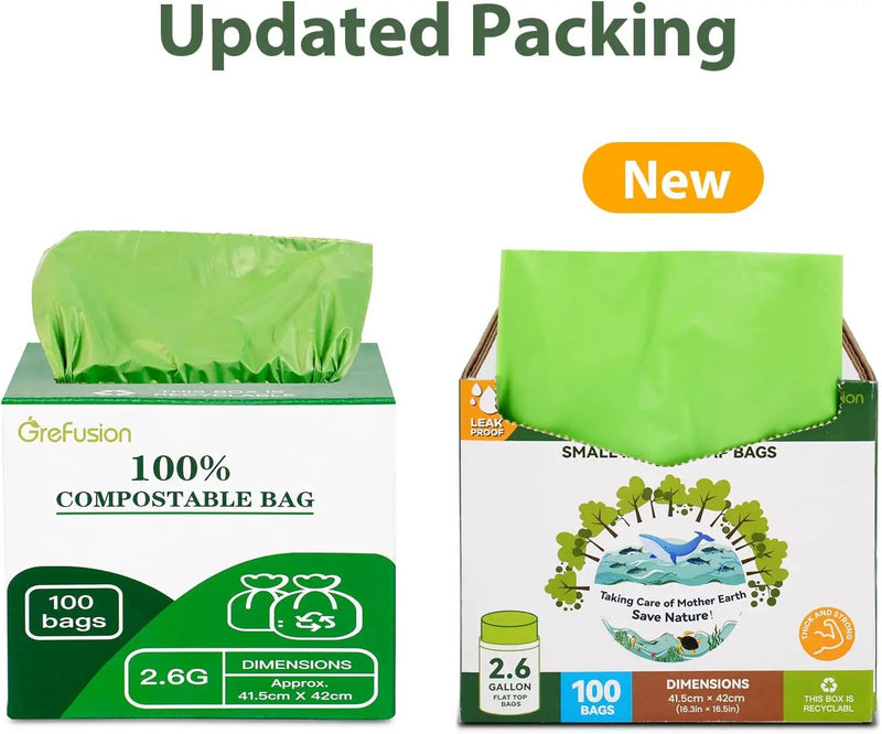 2.6 Gallon Compostable Trash Bags, 100 Count, Extra Thick 0.71 Mil, Certified by BPI and ASTM D6400, Perfect Fit for Small Trash Cans by GreenHaven Gardens
