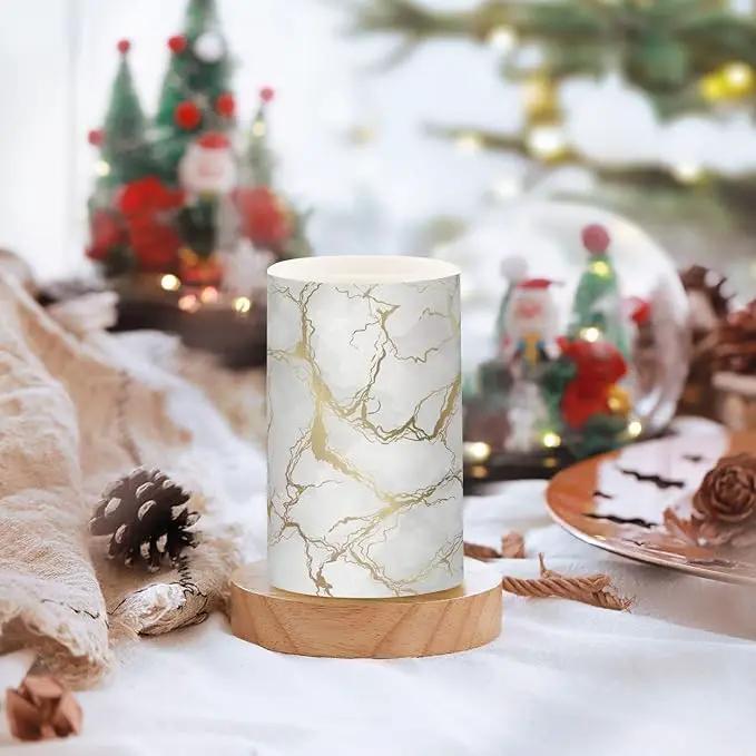 Flickering Flameless Candles, Marble Gray White Golden Texture LED Candles with Remote Timer, Set of 2 Battery Operated Candle for Valentine Wedding Birthday by GreenHaven Gardens