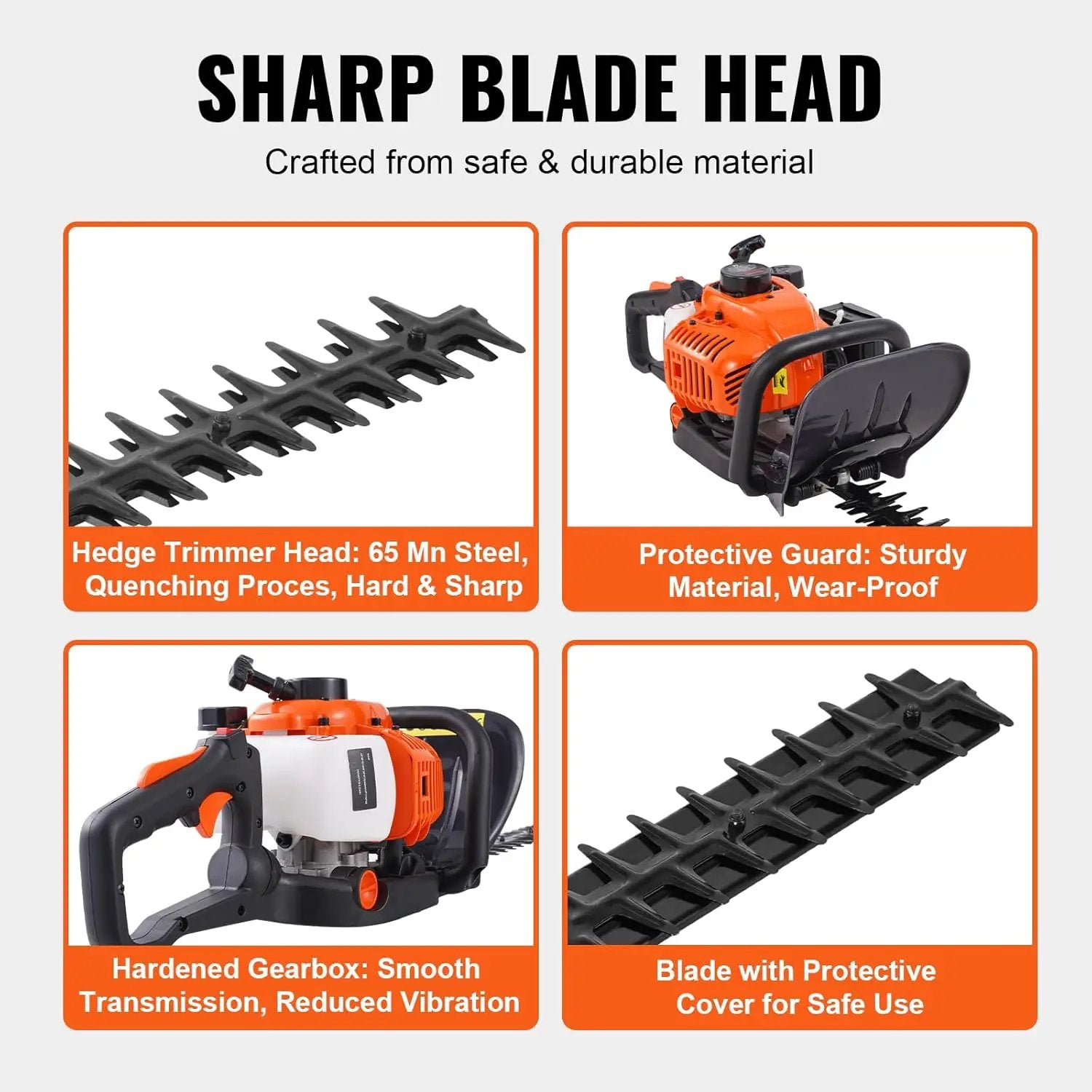 VEVOR Gas Hedge Trimmer 2 Cycle, 23.2-Inch 26cc Dual Sided Blade, Handheld, Lightweight, EPA, CE, EMC Certified, Ideal for Trimming Shrubs and Bushes, Includes Blade Cover, Gloves and Ear Protectors by GreenHaven Gardens