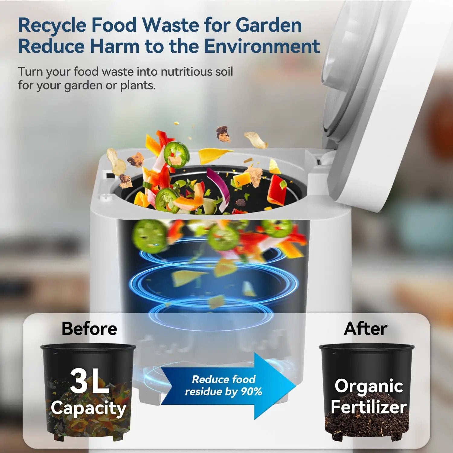3L Kitchen Smart Electric Countertop Composter with LED Display and Auto-Cleaning, Turns Food Waste into Fertilizer with Replaceable Carbon Filter, Bio-Pack for Fermentation by GreenHaven Gardens