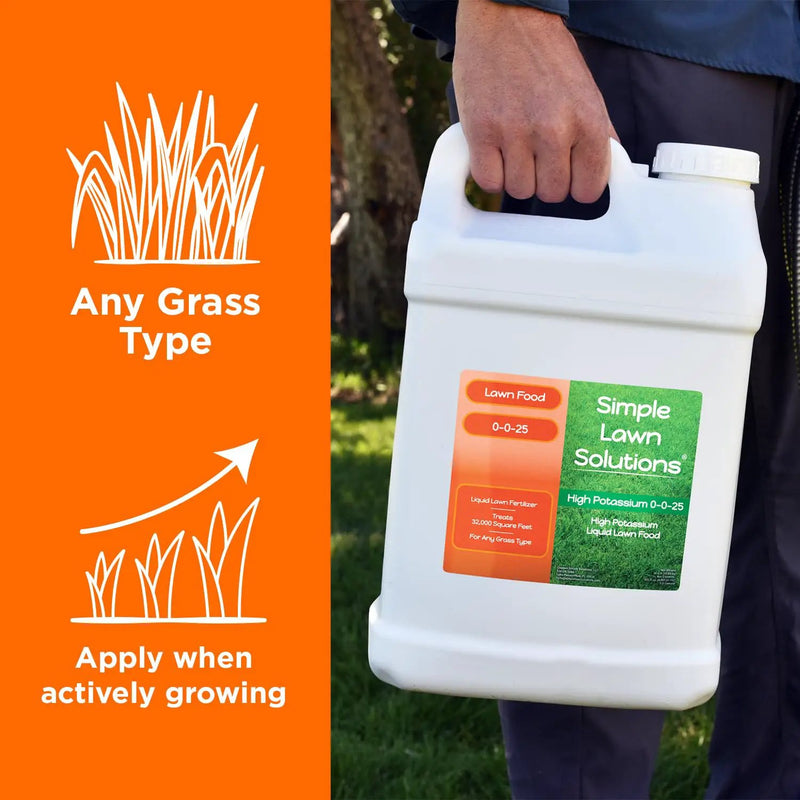 Simple Lawn Solutions - High Potassium Lawn Food Liquid Fertilizer 0-0-25 - Concentrated Spray - Turf Grass Vigor and Plant Hardiness - Summer and Fall - Any Grass Type (2.5 Gallon) by GreenHaven Gardens