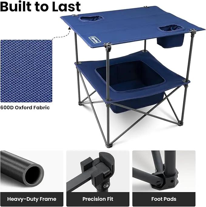 Folding Camping Table, Portable Outdoor Picnic Table, Rectangular Lightweight Camp Table with Storage, Cup Holder and Carry Bag for Barbeque Beach Camping and Tailgate by GreenHaven Gardens