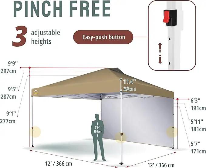 CROWN SHADES 12x12 Pop Up Canopy Tent Instant Commercial with 150D Silver Coated Fabric Including 1 Removable Sidewall, 4 Ropes, 8 Stakes, Weight Bags, STO 'N Go Bag, Beige by GreenHaven Gardens