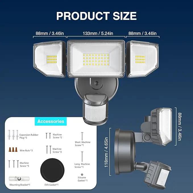 85W LED Security Lights Motion Sensor Light Outdoor, 8500LM Dusk to Dawn, IP65 Waterproof, 6500K, 3 Head Motion Detected Flood Light, Floodlight for Outside, Garage, Yard, Porch (Black) by GreenHaven Gardens