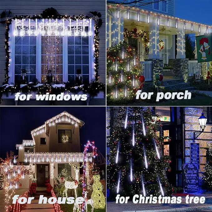 Aokudoni Christmas Lights Outdoor, Upgraded 16 inch /40cm Meteor Shower Lights 8 Tube Falling Rain Light Icicle String Lights for Xmas Tree New Year Party Wedding Decorations, UL Plug, White by GreenHaven Gardens