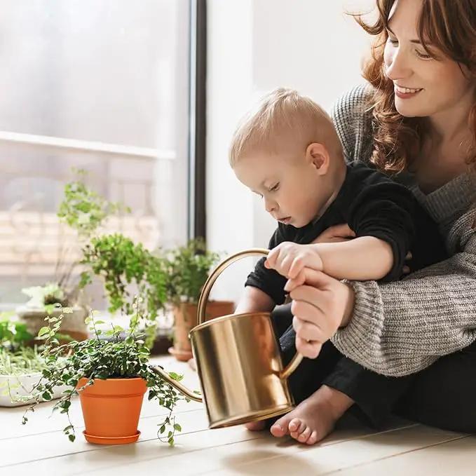 6 inch Plastic Nursery Pots, 16 Pack Plant Pots for Indoor Outdoor Plants, Flower Pots with Drainage Holes and Saucers, Decorative Seedling Starter Planters for House Plants, Terracotta by GreenHaven Gardens