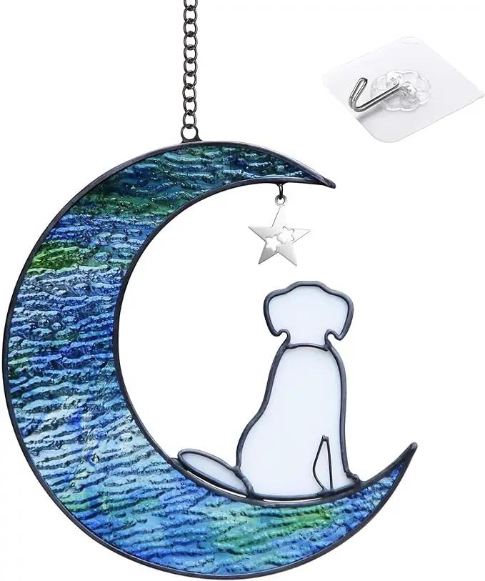 Stained Glass Dog Suncatcher Memorial Gifts for Loss of Dog,Window Hanging Decor Dog Suncatcher Sympathy Gift,Dog Ornaments Bereavement Gifts,Pet Loss Gifts,in Memory of Dog Passing Away Gifts by GreenHaven Gardens