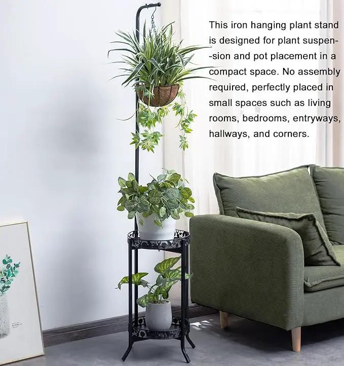 COPREE 2-tier Hanging Plant Stand, Space-Saving Iron Planter Shelves Flower Pot Organizer Rack Multiple Flower Pot Display Holder Shelf Indoor Outdoor Heavy Duty Planter Shelving Unit by GreenHaven Gardens