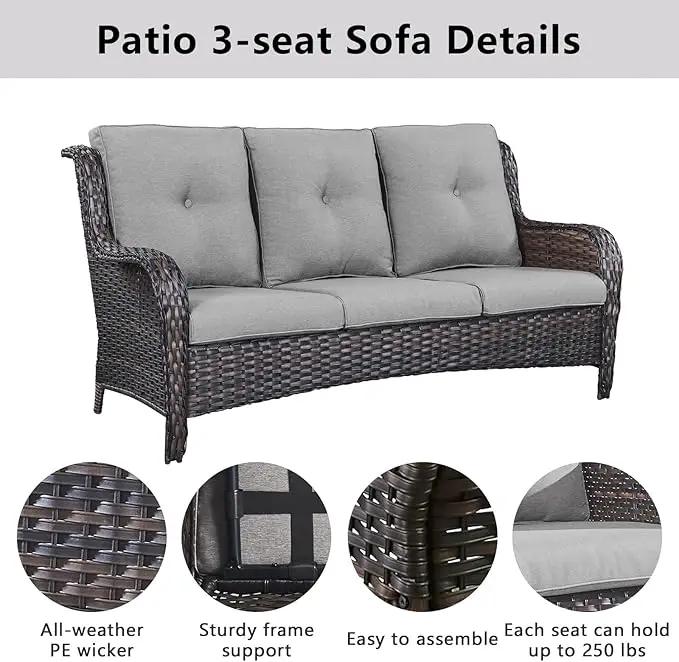 Wicker Patio Furniture Sets - 13 Piece Outdoor Rattan Furniture Conversation Sets with 4 Swivel Rocker Chairs, 2 Rattan Sofas, Wicker Ottomans and Coffee Table, Brown/Grey by GreenHaven Gardens
