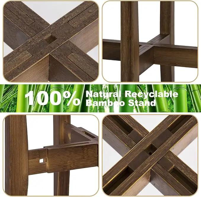 OERGKE Adjustable Plant Stand, Bamboo Mid Century Modern Indoor Plants Stands, Corner Flower Holder for Living Room, Fits 8 to 12 Inches Pots, (Pot & Plant Not Included)(Walnut, 1 Pack) by GreenHaven Gardens