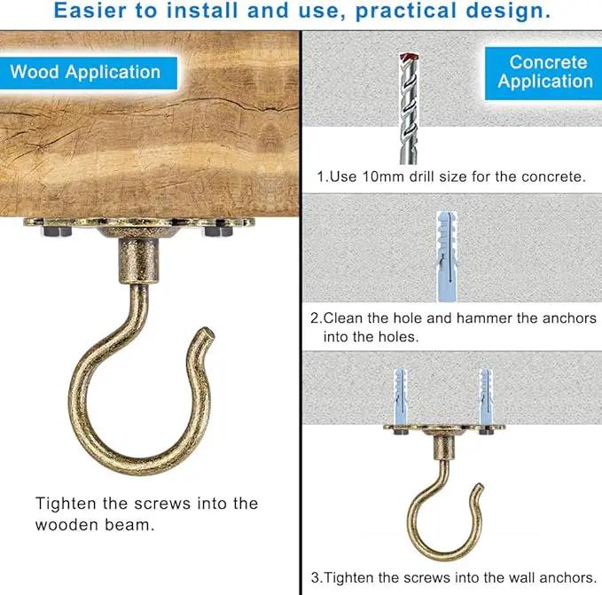 Dolibest Wall Mount Ceiling Hooks,Plant Hooks for Ceiling Metal Plant Bracket Iron Wall Mount Lanterns Hangers Hooks for Hanging Plants Lights, Outdoor Wire, Fairy Lights, Wind Chimes, Bronze(4PCS)