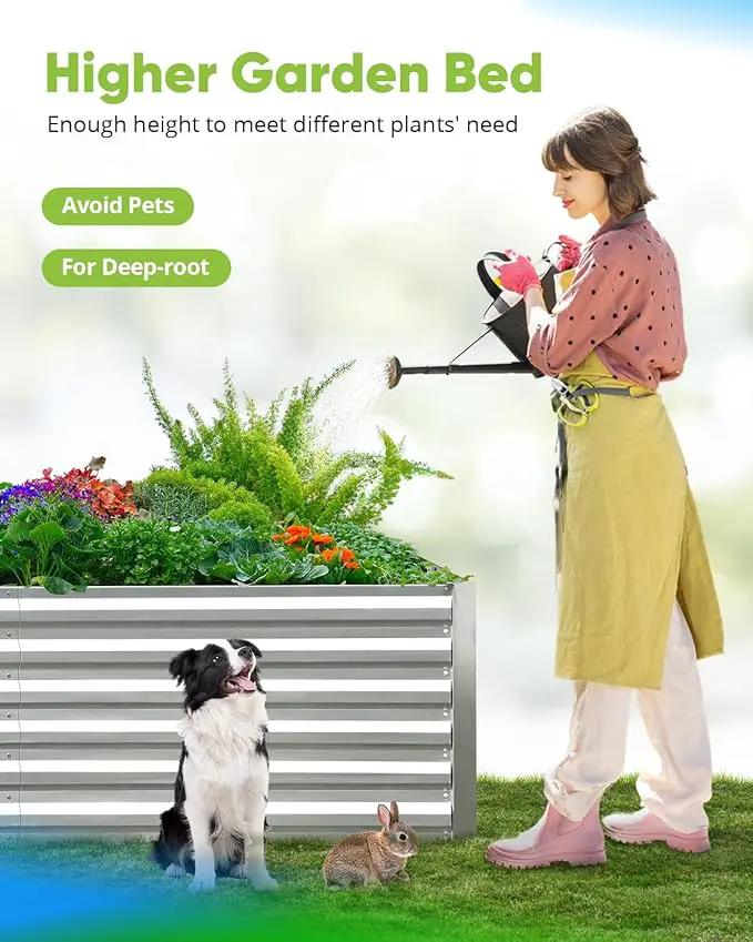 Quictent Galvanized Raised Garden Bed 8x4x2 Ft Tall Metal Planter Box for Vegetables Outdoor Bottomless for Backyard, 2 Tomato Cages Included, 22.04" Deep (Silver) by GreenHaven Gardens