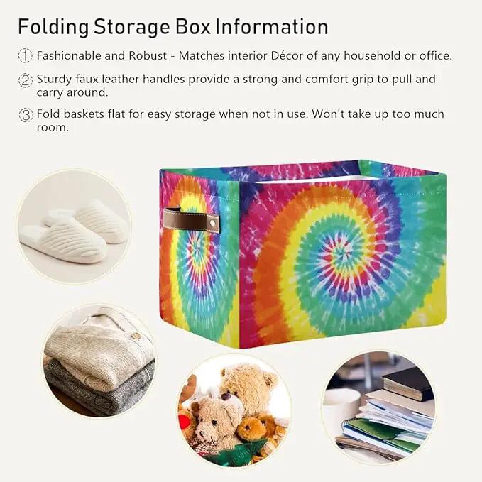 Tie-Dye Rectangular Storage Basket Organizer Bin Shelf Baskets For Clothes Gifts For Home Office Dorm by GreenHaven Gardens