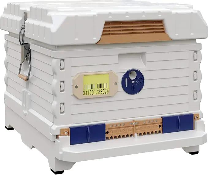 Ergo Insulated 10 Frame Bee Hive Set [NO Frames Included] (Single Hive, White Body Blue Entrance) by GreenHaven Gardens