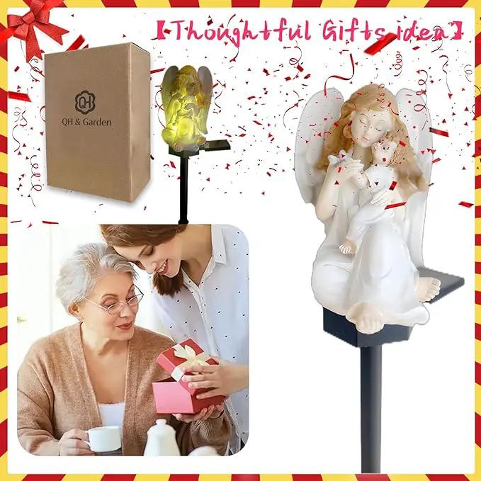 QH & Garden 2-Pack Angel Solar Garden Light - LED Waterproof Lights Mother's Day Gift,Solar Powered Garden Stake Lights for Balcony, Yard, Lawn, Pathway, Walkway-Angel Statues Grave Decorations by GreenHaven Gardens