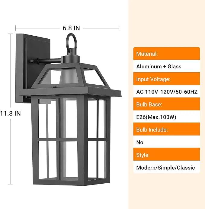 WIHTU Outdoor Wall Lantern, Waterproof Wall Sconce Light Fixtures, Porch Lights with Glass Shade, Exterior Light Fixtures, Aluminum Mount Lanterns, Anti-Rust Front Door Mount Lighting, 2 Pack by GreenHaven Gardens