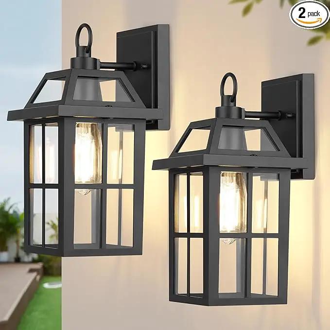 WIHTU Outdoor Wall Lantern, Waterproof Wall Sconce Light Fixtures, Porch Lights with Glass Shade, Exterior Light Fixtures, Aluminum Mount Lanterns, Anti-Rust Front Door Mount Lighting, 2 Pack by GreenHaven Gardens