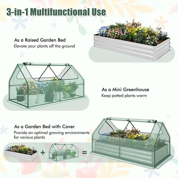 SAFSTAR Raised Garden Bed with Cover, 6FT x 3FT x 3FT Galvanized Bottomless Garden Bed with Greenhouse, Dual 2-Tier Roll-Up Windows, Outdoor Metal Planter Box Kit with Cover (Green) by GreenHaven Gardens