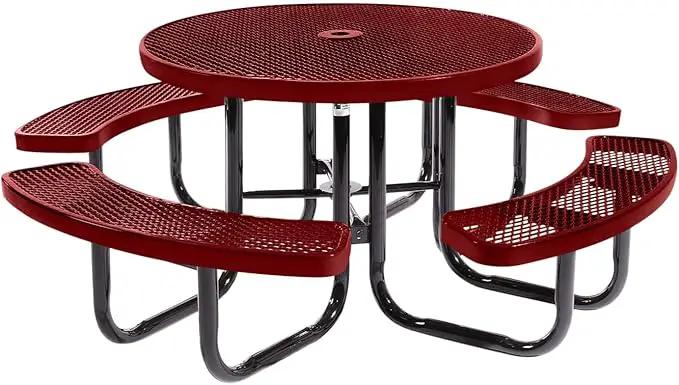 Coated Outdoor Furniture Heavy-Duty Portable Outdoor Picnic Table with Umbrella Hole, Expanded Metal Commercial-Grade Patio Dining Furniture Made in America (46" Round Top, Textured Burgundy) by GreenHaven Gardens