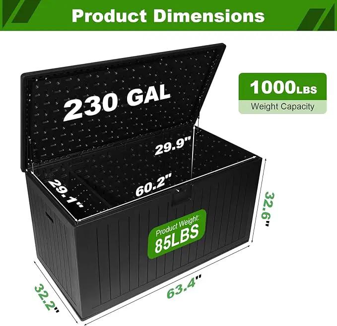 270 Gallon Outdoor Storage Box Waterproof, Extra Large Plastic Outside Deck Box Weatherproof, Resin Patio Storage Bin with Lock and Lids for Pool Equipment and Cushion, Black by GreenHaven Gardens