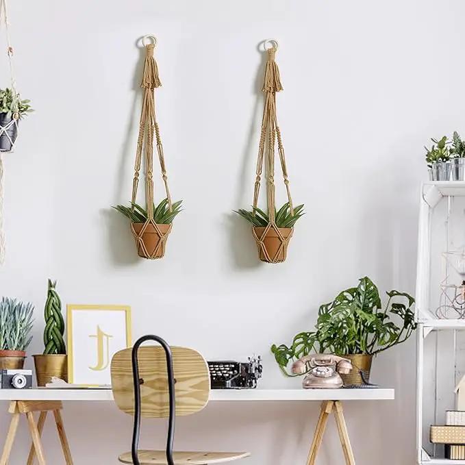 Artilady Plant Hanger Indoor Macrame Hanging Planters for Plants Holder Boho Brown Basket No Tassels Farmhouse Rustic Window Wall Decor by GreenHaven Gardens
