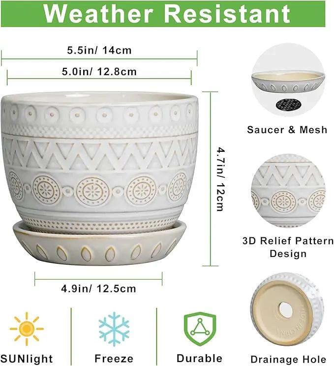 G EPGardening Ceramic Planters for Indoor Plants - 5 Inch Plant Pot for Outdoor Plants Succulent Planter with Drainage Hole and Saucer Flower Pot for Room Decor White by GreenHaven Gardens
