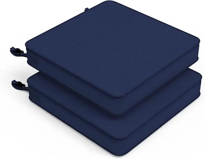 LVTXIII Patio Chair Cushions 19"x19"x3", Water-Repellent Outdoor Seat Cushions for Patio Furniture, Square Chair Pads with Ties for Home Garden Decoration, Set of 2, Navy Blue by GreenHaven Gardens
