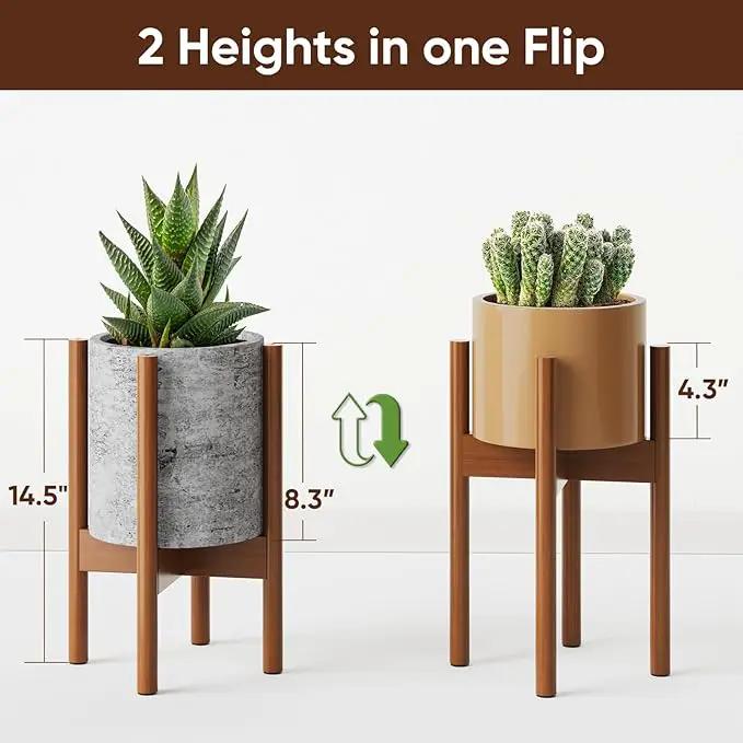 MUDEELA Adjustable Plant Stand Indoor, Bamboo Plant Stand 8 to 12 Inches, Bamboo Dark Brown Planter Stand for Indoor Plants,Single Floor Plant Stand for Indoor Plants, Pot Plant Not Included by GreenHaven Gardens