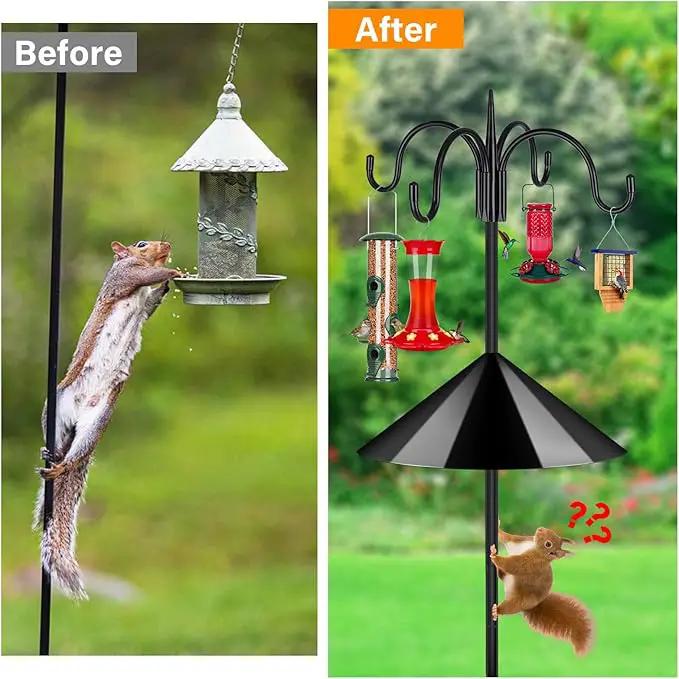FEED GARDEN 92 Inch Adjustable Shepherd Hooks with Squirrel Baffles Heavy Duty Garden Hooks 5-Prong Base Bird Feeder Pole with Four Hooks for Hanging Plant Baskets Solar Lights Lanterns by GreenHaven Gardens