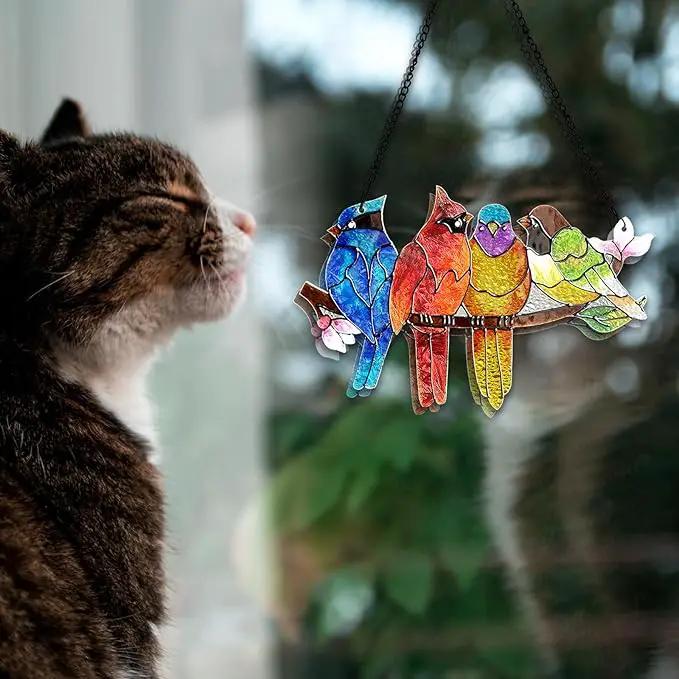 2 Pack Stained Glass Window Hanging - Hummingbird Decorations Suncatcher Hand-Painted Double Sided Birds on A Branch Sun Catcher for Window Home Decor Gifts for Mom,Bird Lovers by GreenHaven Gardens