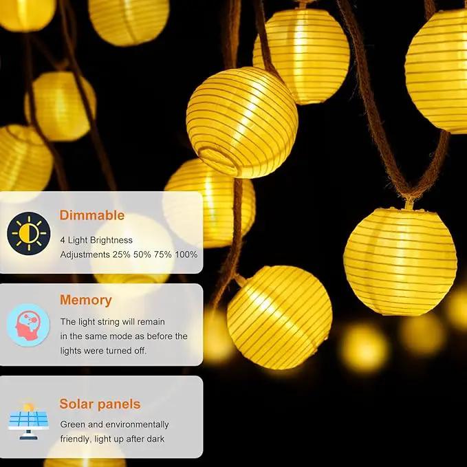 Solar Lantern String Lights Waterproof Outdoor, 40ft 40Led Warm White & Multi-Color Garden Lights Hanging Hemp Rope Nylon Lanterns with Remote, Timer for Yard, Balcony, Fences, Porch, Patio, Party by GreenHaven Gardens