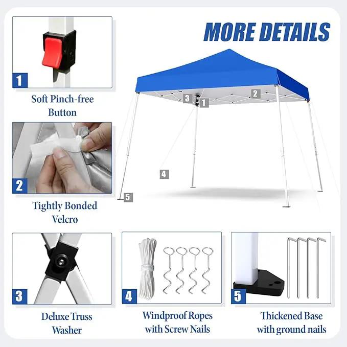 10x10 Pop Up Canopy, 300D Silver Coated Blue Fabric Outdoor Gazebo, Beach Tent Slant Legs with Storage Bag,Easy Up Sun Shade Shelter Tents with 8x8 Top Cover for Patio,Party by GreenHaven Gardens