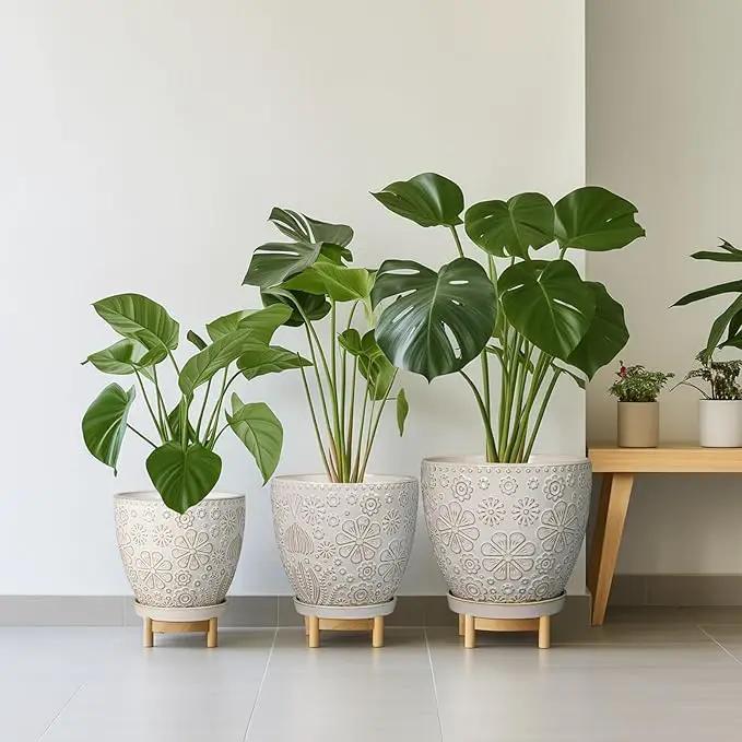 6.9 Inch Plant Pot with Drainage Hole and Saucer Ceramic Planter for Indoor Plant Flower Pot for Orchid Succulents Plants White by GreenHaven Gardens